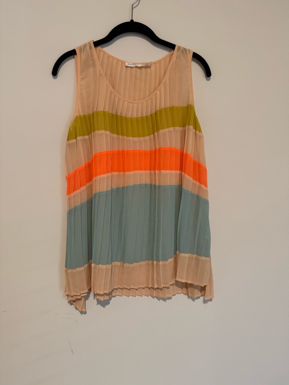 Blu Pepper Beige Pleated Tank with Olive, Orange & Dusty Blue Stripes